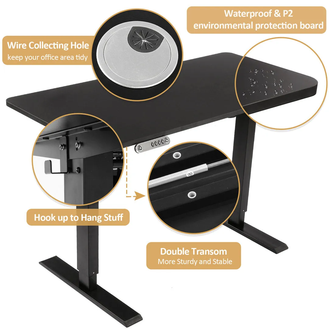 Kashif 55'' Electric Height Adjustable Standing Desk With 2 USB Ports, 3 Power Outlets, and 4 Casters, 2 Hooks, Big Mouse Pad Inbox Zero Color: Black