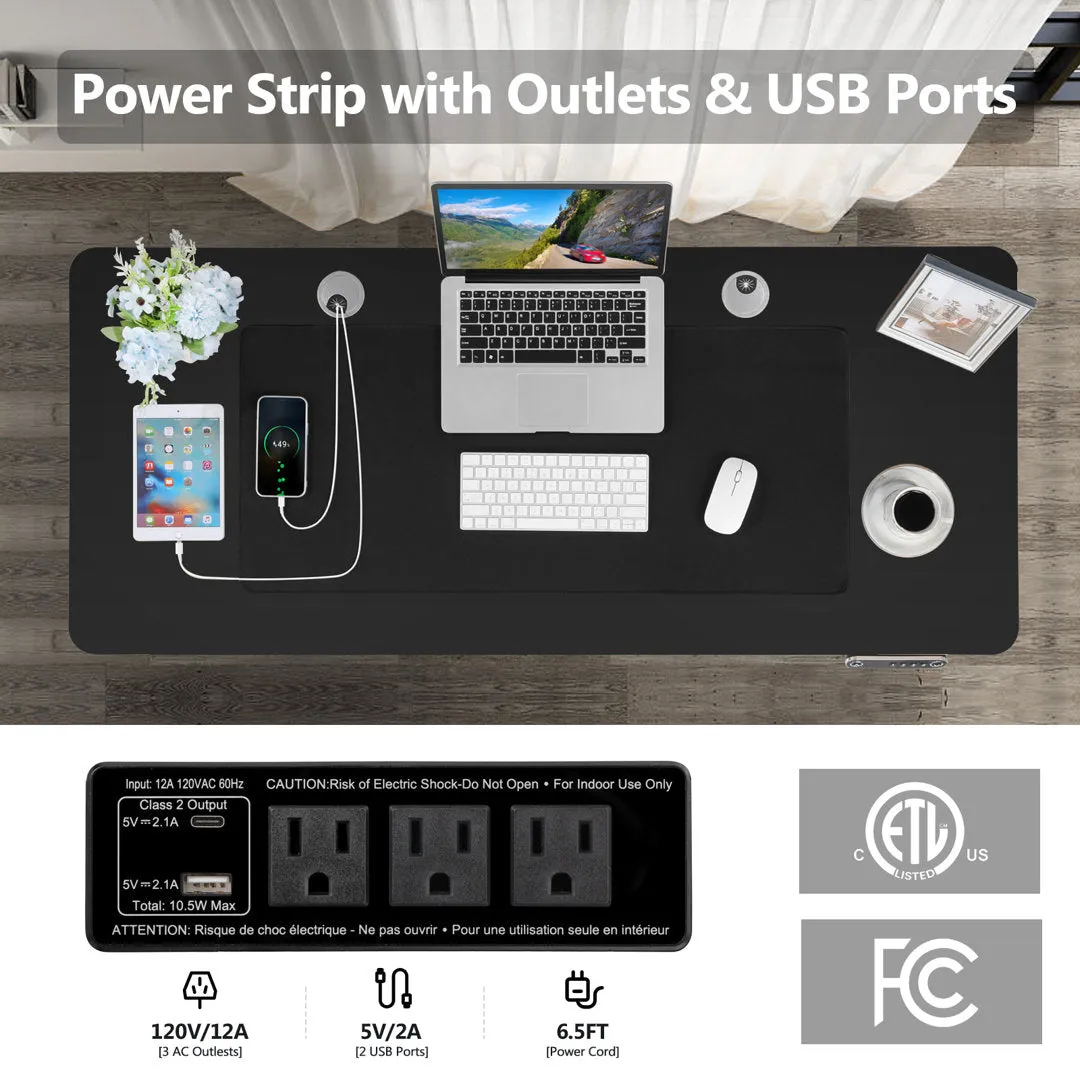 Kashif 55'' Electric Height Adjustable Standing Desk With 2 USB Ports, 3 Power Outlets, and 4 Casters, 2 Hooks, Big Mouse Pad Inbox Zero Color: Black