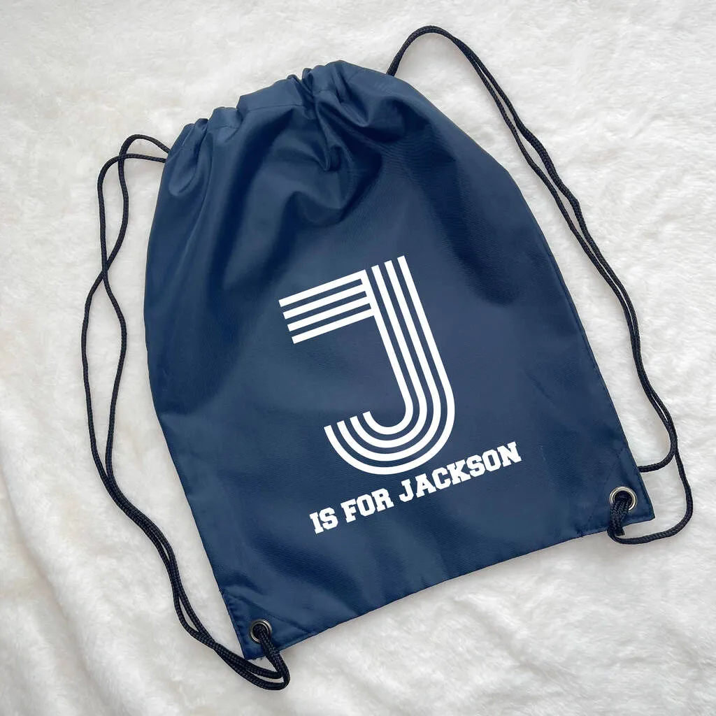 Kids Personalised Pe / Swimming Bag Retro Alphabet