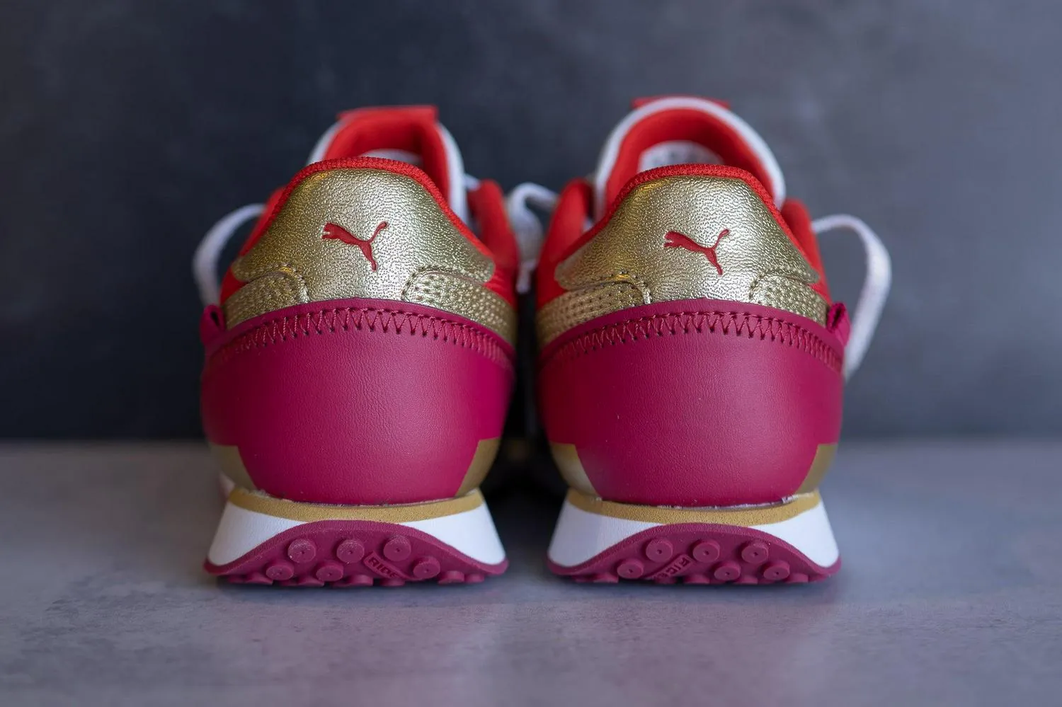 Kids Puma Future Rider Glitz Ornament White Gold Red Purple Silver Sneaker Shoe