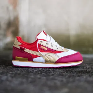 Kids Puma Future Rider Glitz Ornament White Gold Red Purple Silver Sneaker Shoe