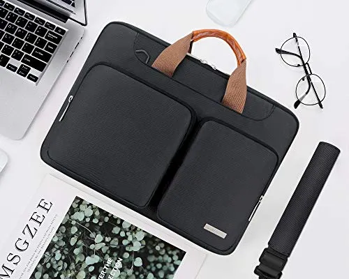 Lacdo 360° Protective Laptop Shoulder Bag Sleeve Case for 13 Inch New MacBook Air | MacBook Pro Touch Bar 2016-2021 | Surface Book 3 2 | MacBook Pro Retina 2012-2015 | 13" HP Acer ASUS Computer, Black