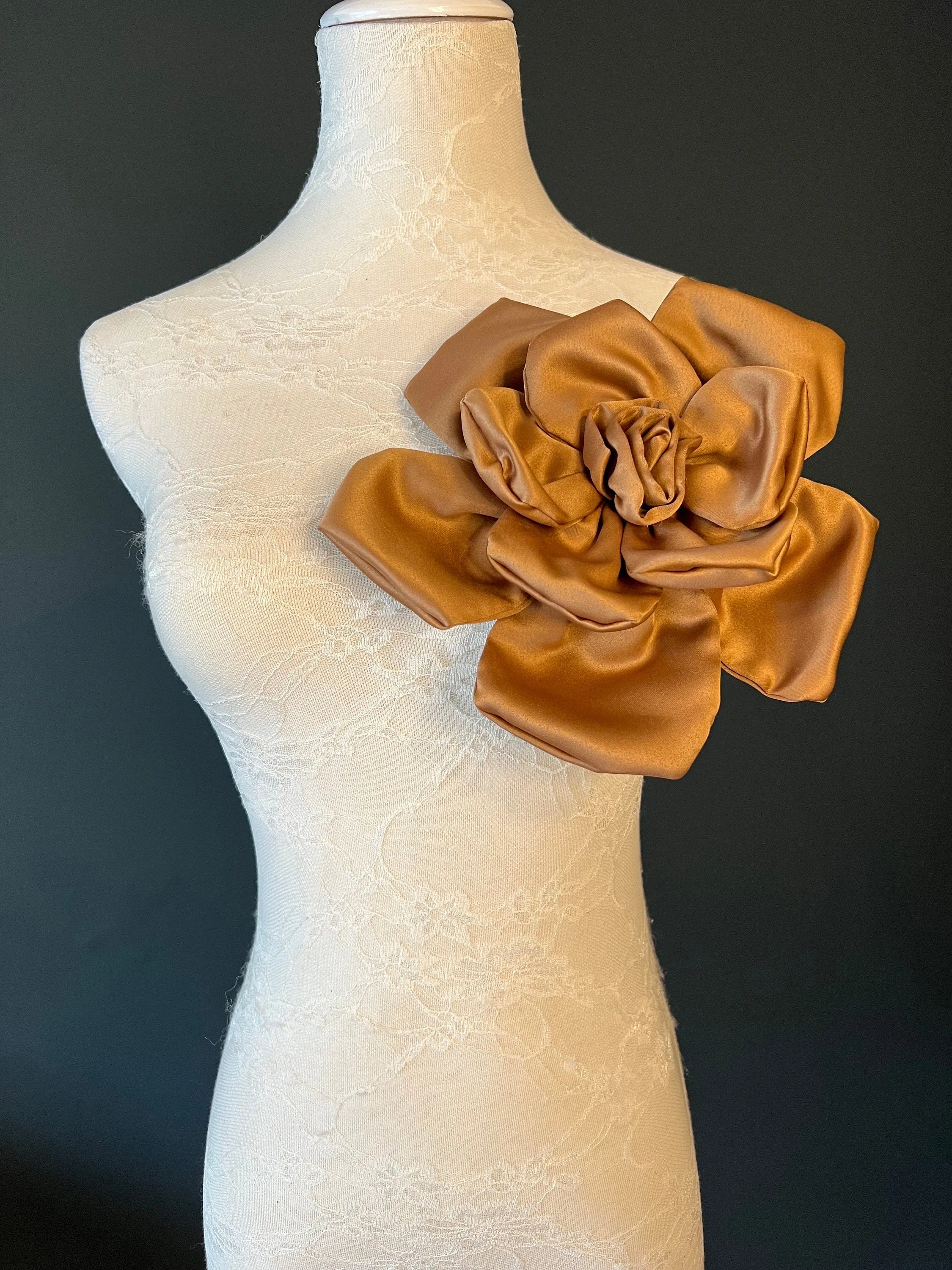 Large 3D Corsage Flower, Brown, 9” Wide, 27cm, Pin on Corsage, Bridal, Clothing, Dress, Hat, Accessory, FAN Design