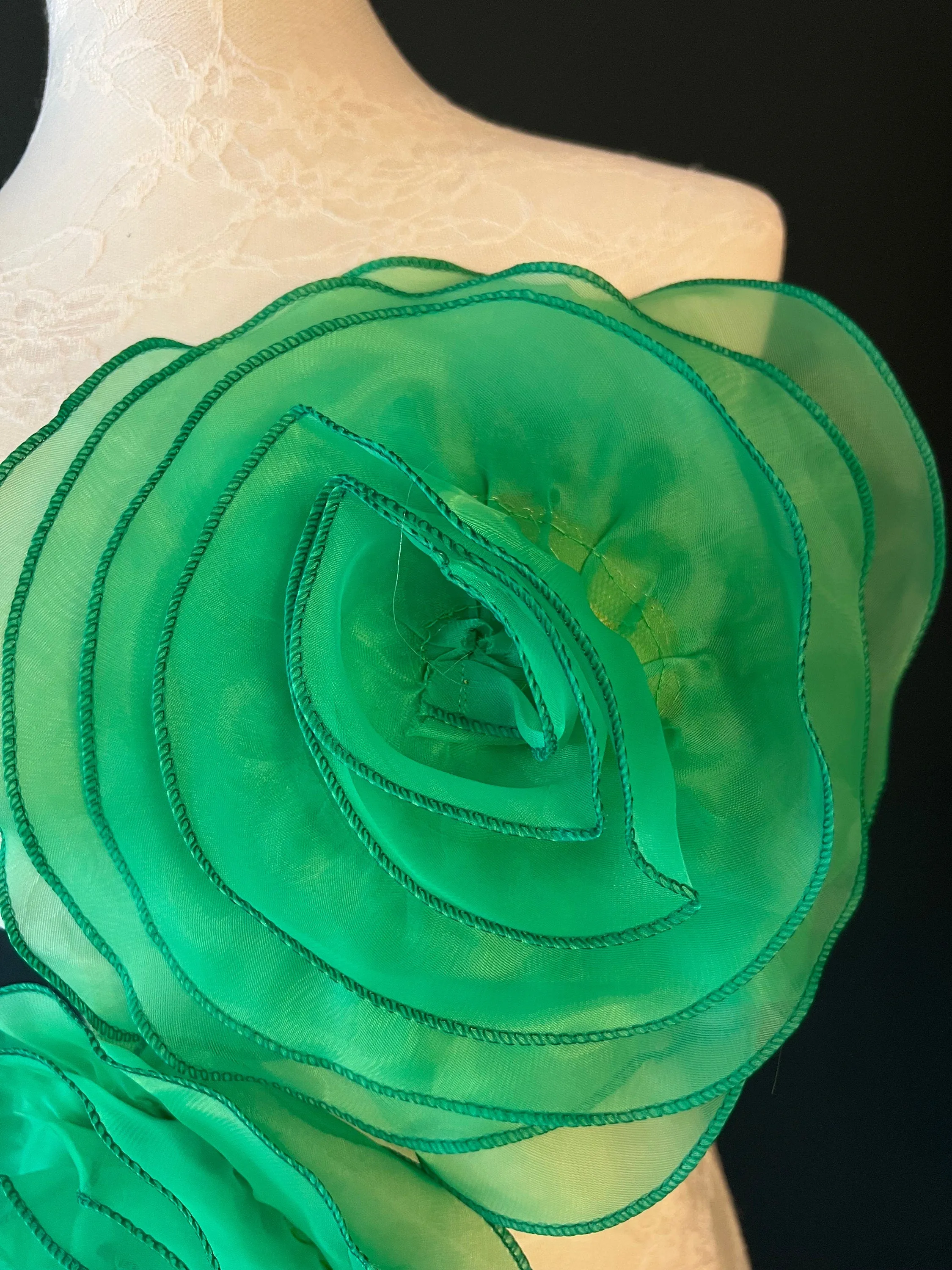Large 3D Corsage Flower, Green, 10” Wide, Pin on Corsage, Bridal, Clothing, Dress, Hat, Accessory, FAN Design