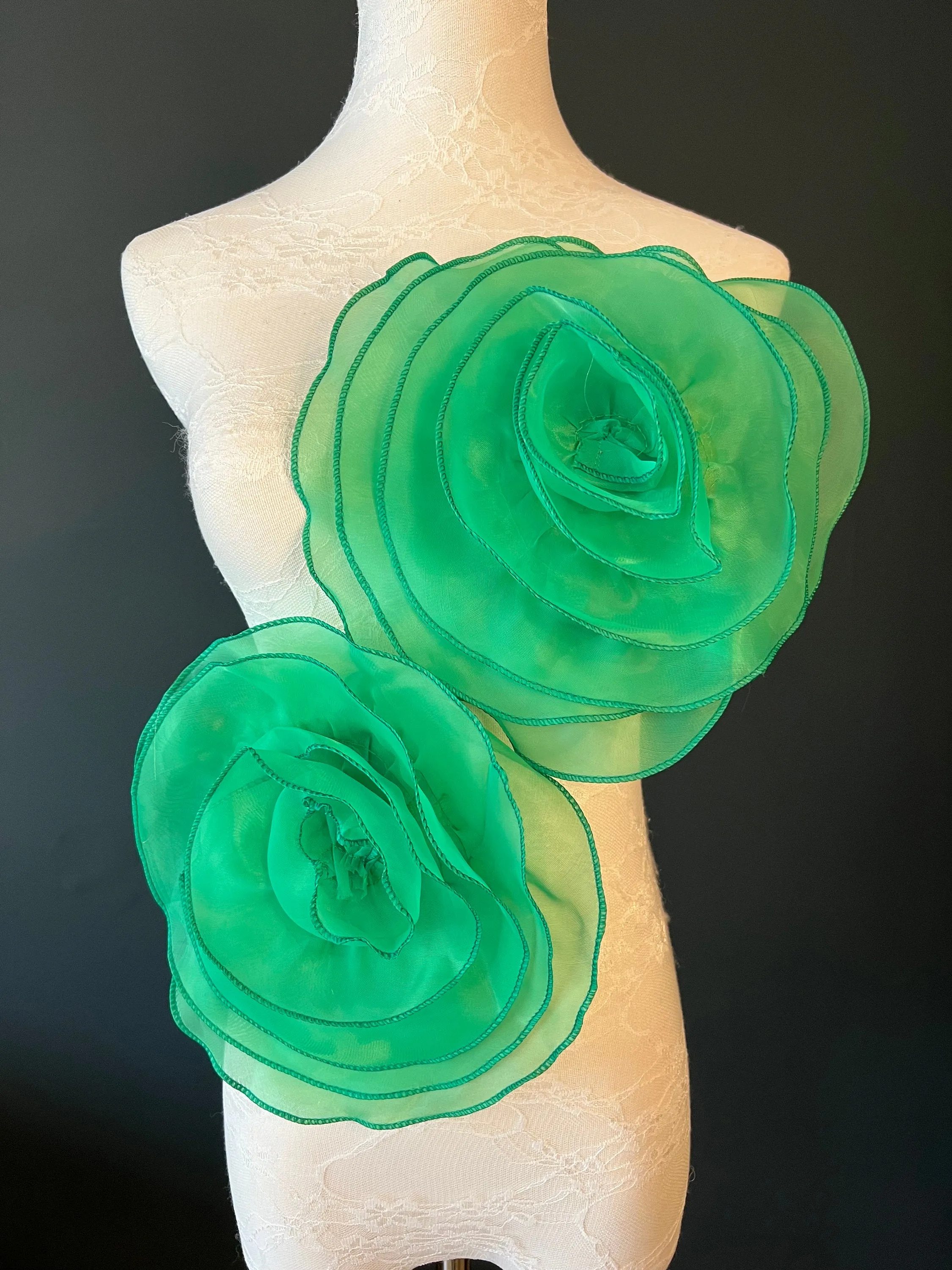 Large 3D Corsage Flower, Green, 10” Wide, Pin on Corsage, Bridal, Clothing, Dress, Hat, Accessory, FAN Design