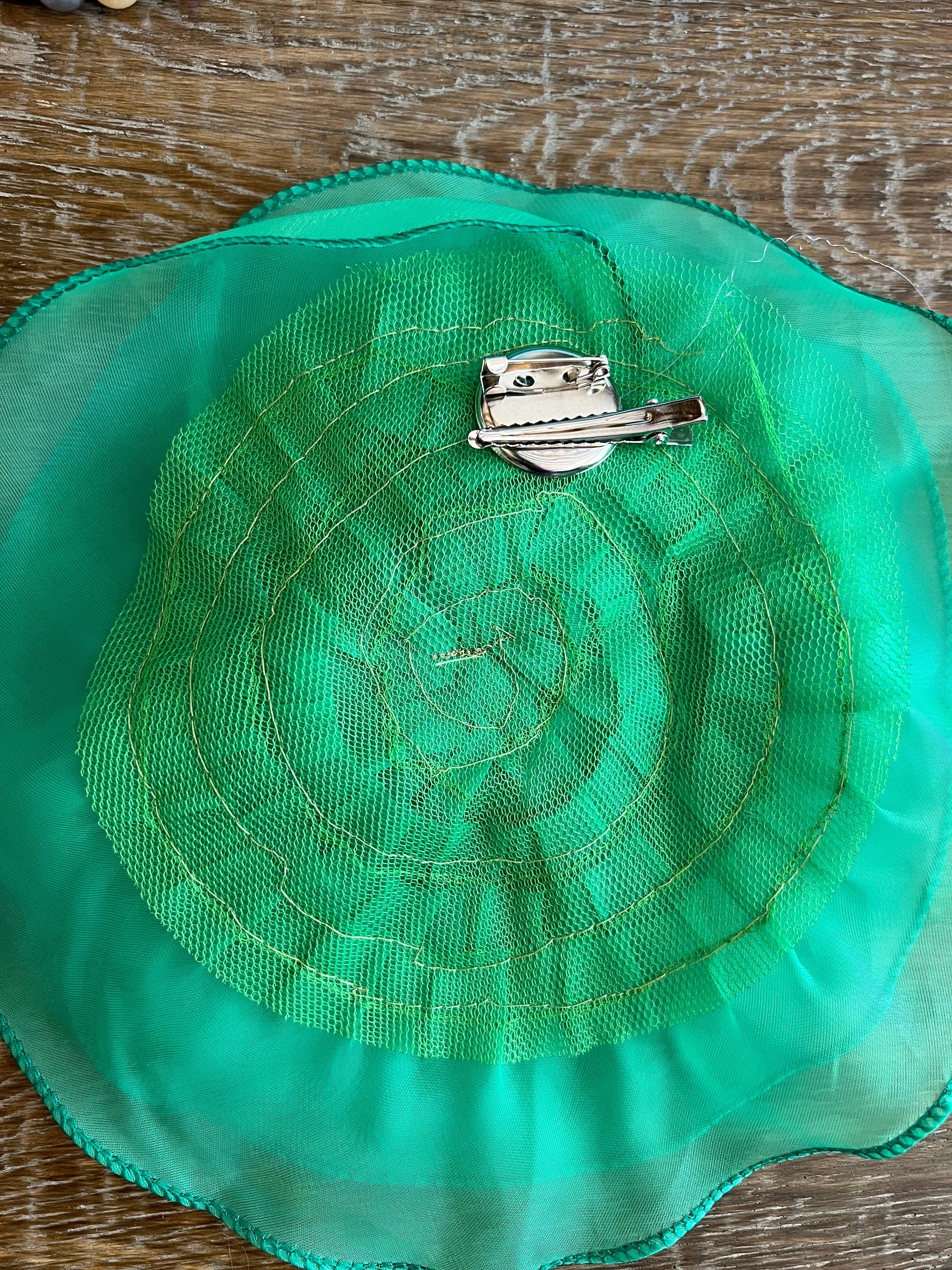 Large 3D Corsage Flower, Green, 10” Wide, Pin on Corsage, Bridal, Clothing, Dress, Hat, Accessory, FAN Design