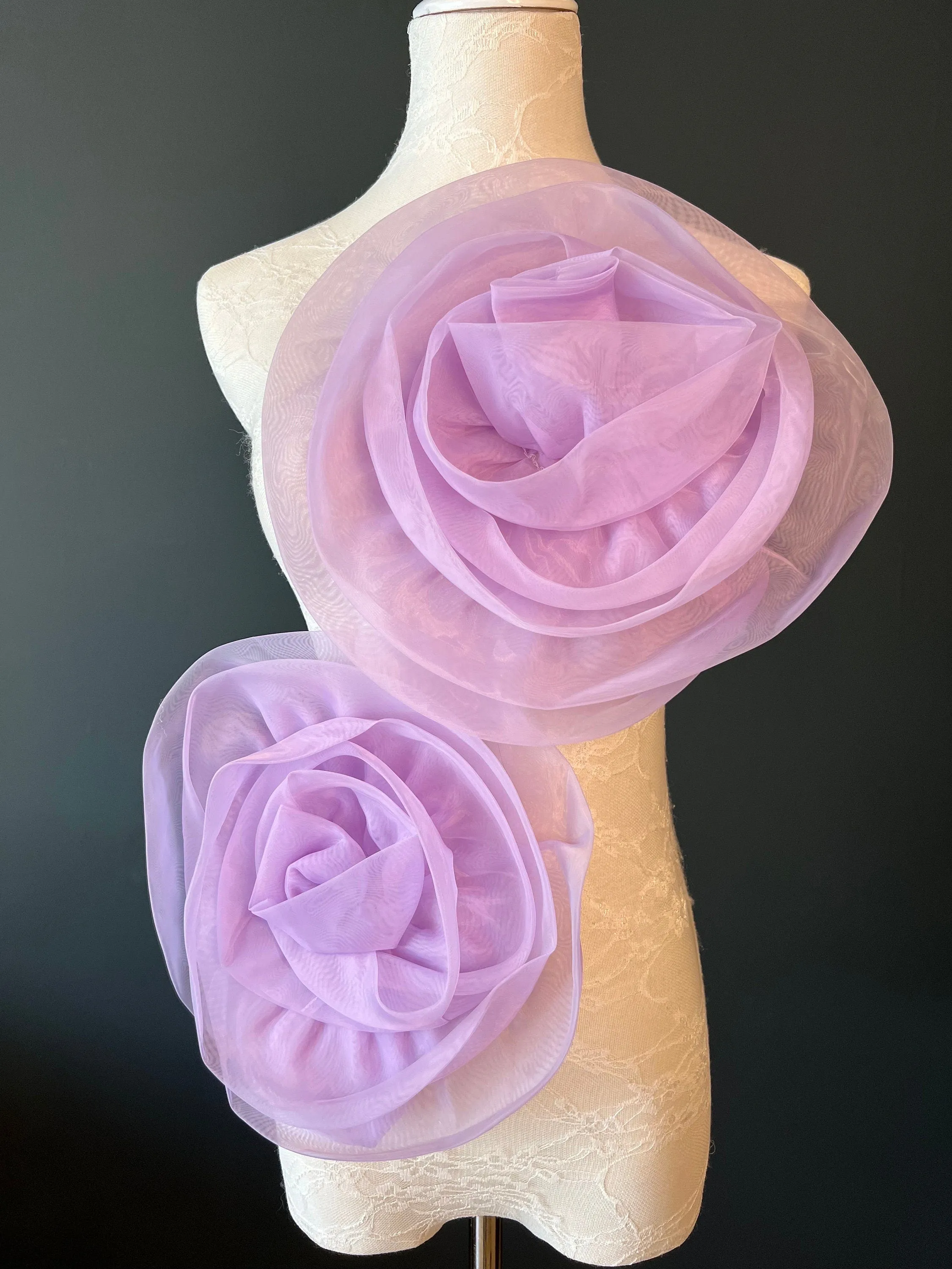 Large 3D Corsage Flower, Lilac, 11” Wide, Pin on Corsage, Bridal, Clothing, Dress, Hat, Accessory, FAN Design