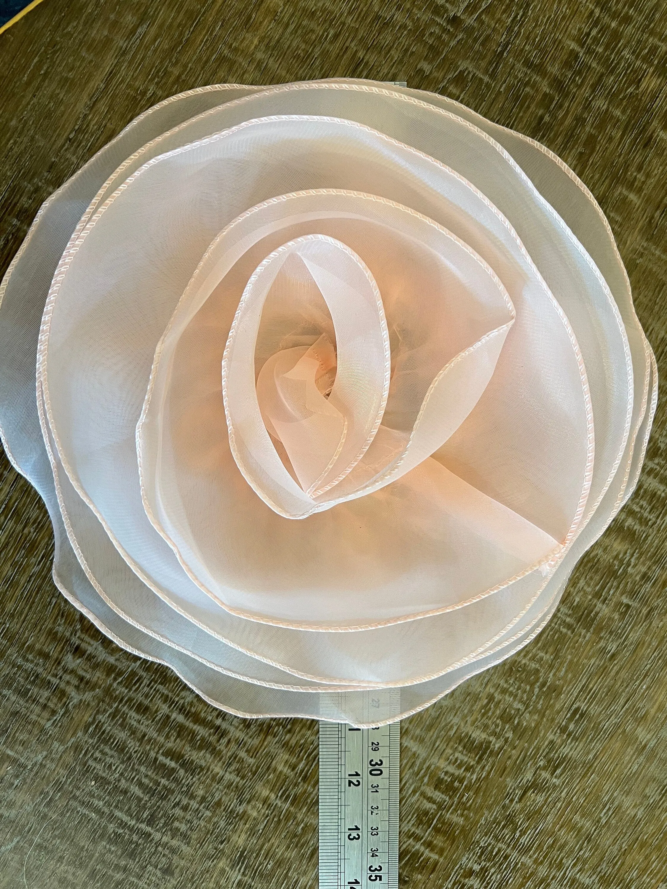 Large 3D Corsage Flower, Peach, 10” Wide, Pin on Corsage, Bridal, Clothing, Dress, Hat, Accessory, FAN Design