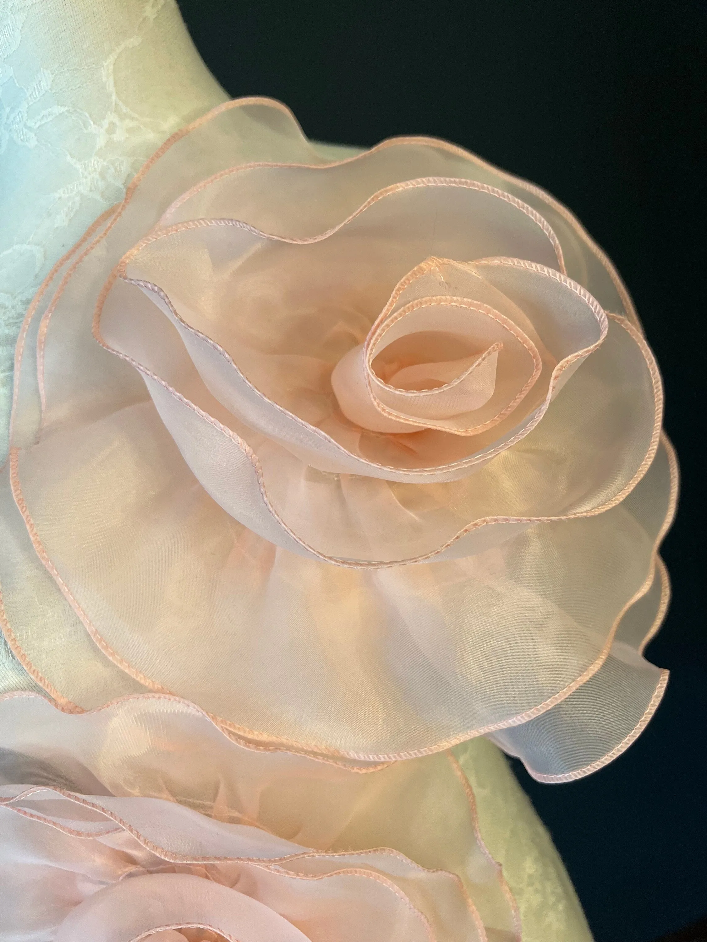 Large 3D Corsage Flower, Peach, 10” Wide, Pin on Corsage, Bridal, Clothing, Dress, Hat, Accessory, FAN Design