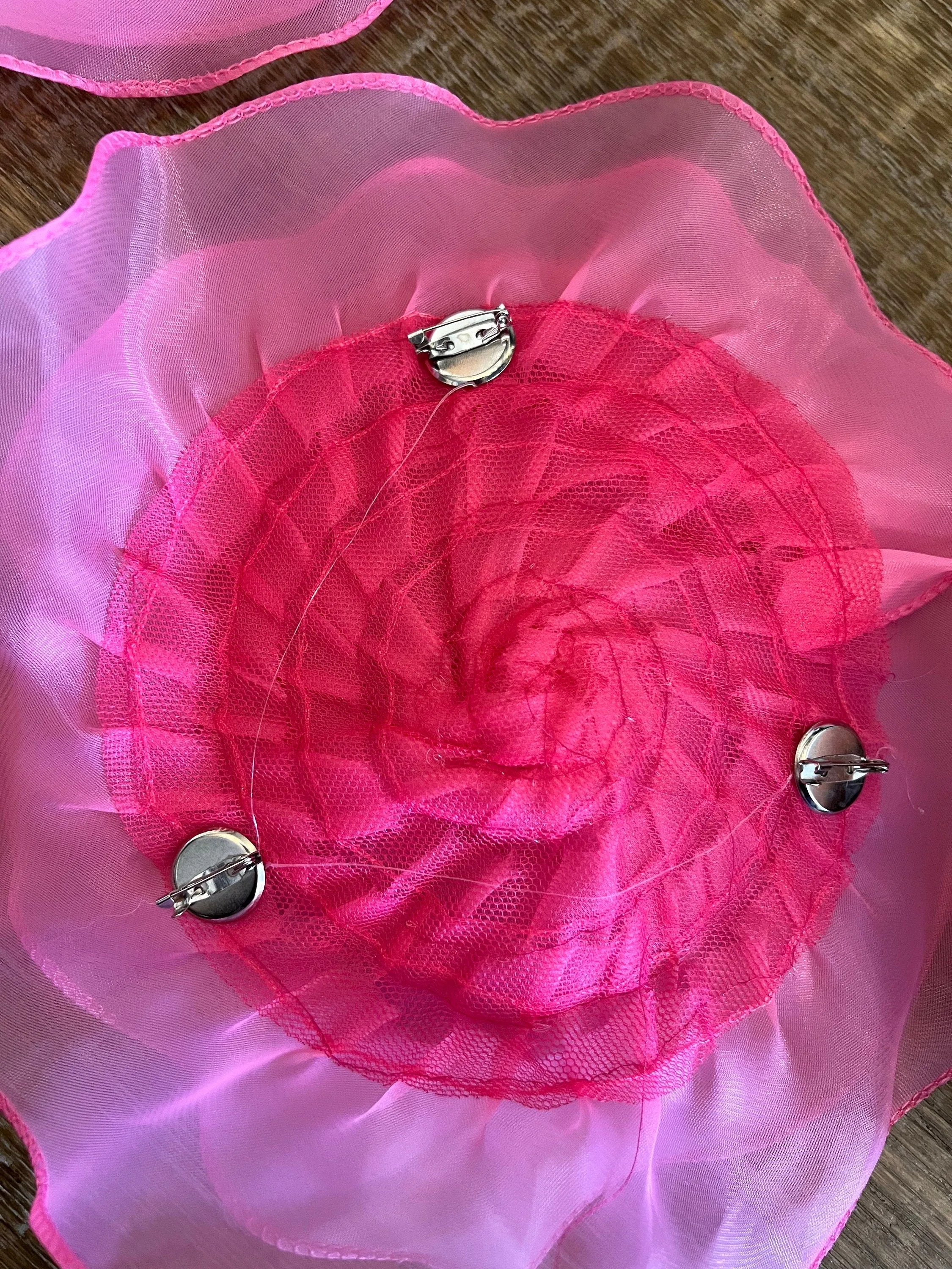 Large 3D Corsage Flower, Pink, 10” Wide, Pin on Corsage, Bridal, Clothing, Dress, Hat, Accessory, FAN Design