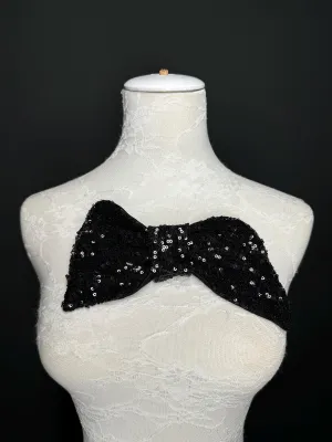 Large Sequins Bow, 8” x 5”, Sequin Fabric Pin on Bow, Clothing, Dress, Hat, FAN Design, Handmade in UK, Black, Bow Corsage