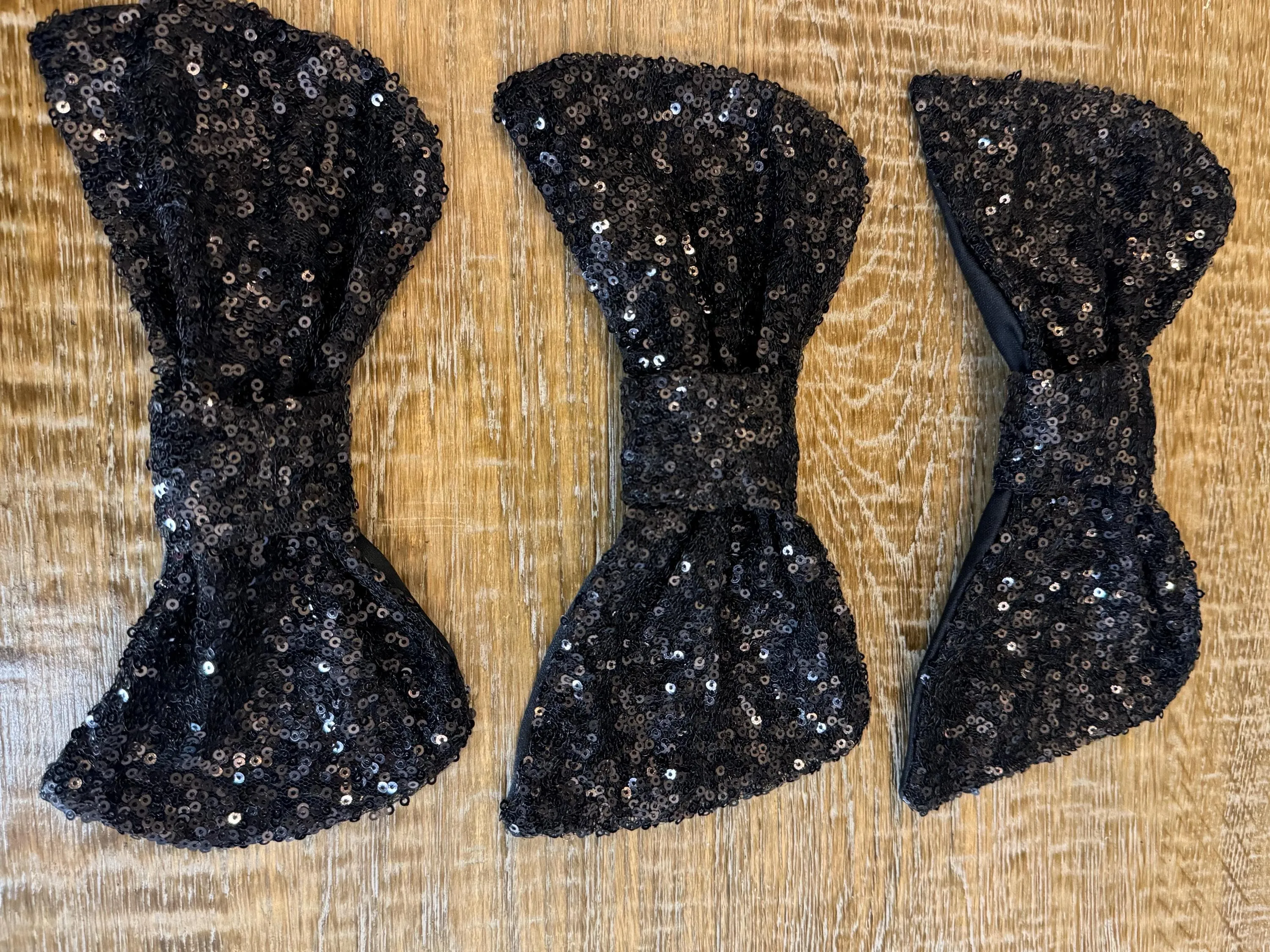 Large Sequins Bow, 8” x 5”, Sequin Fabric Pin on Bow, Clothing, Dress, Hat, FAN Design, Handmade in UK, Black, Bow Corsage