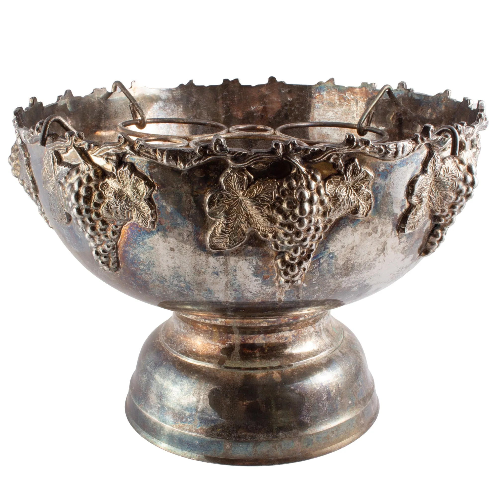 Large Silver-Plate Punch Bowl with Insert & Grape Decoration