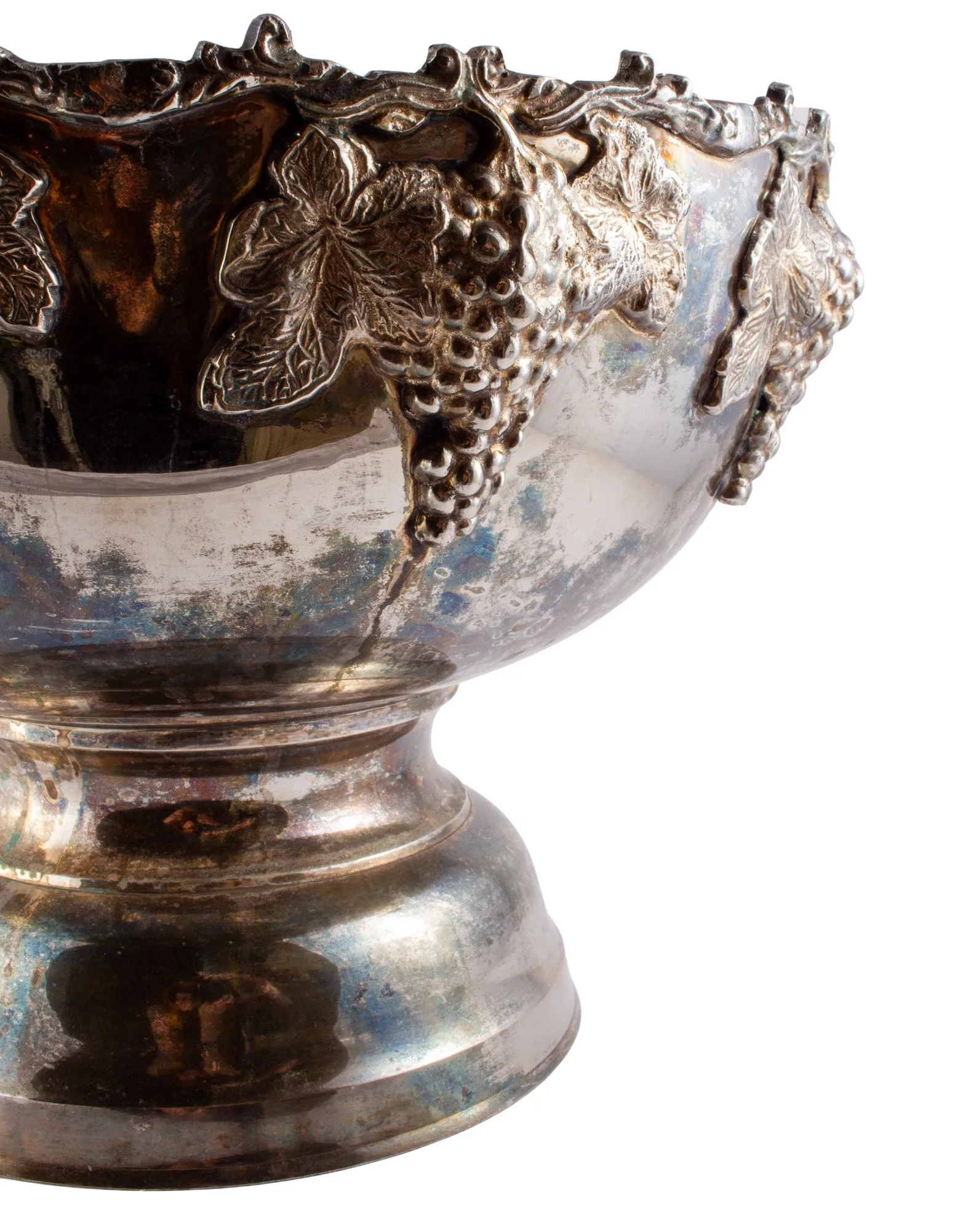 Large Silver-Plate Punch Bowl with Insert & Grape Decoration
