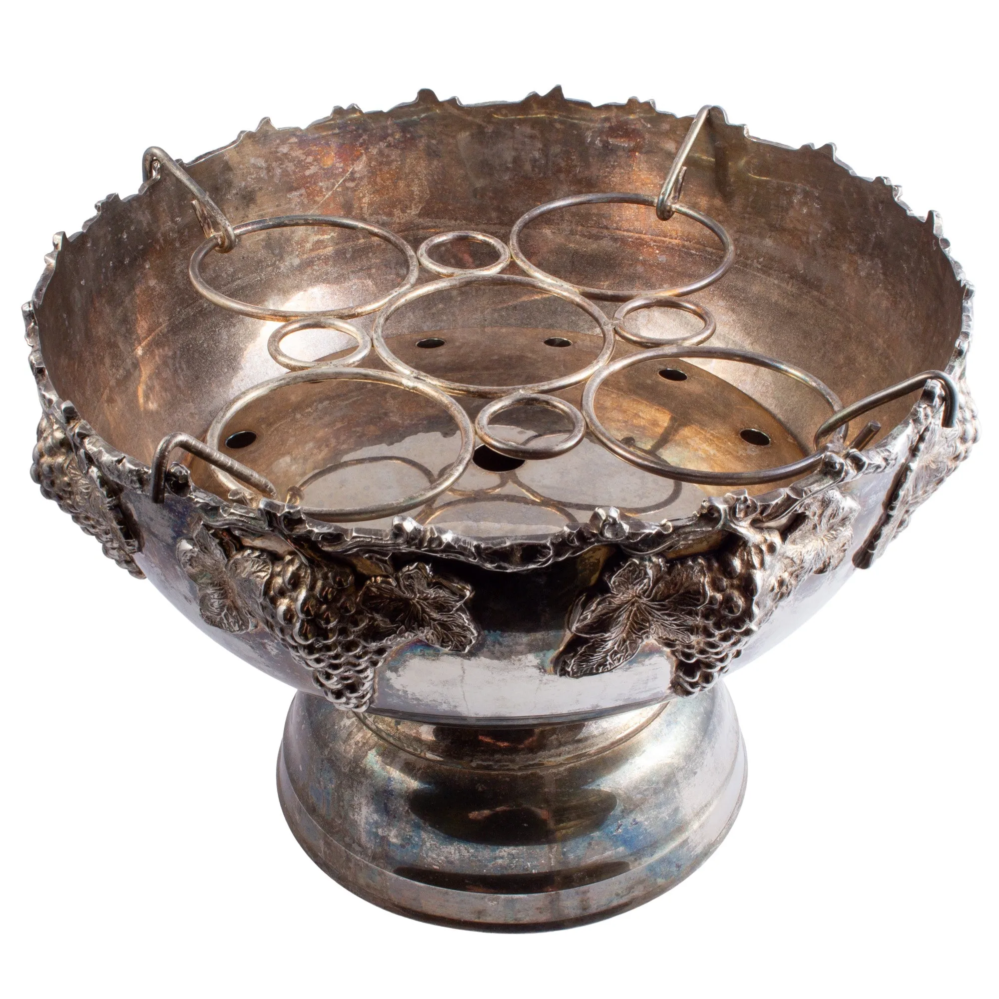 Large Silver-Plate Punch Bowl with Insert & Grape Decoration