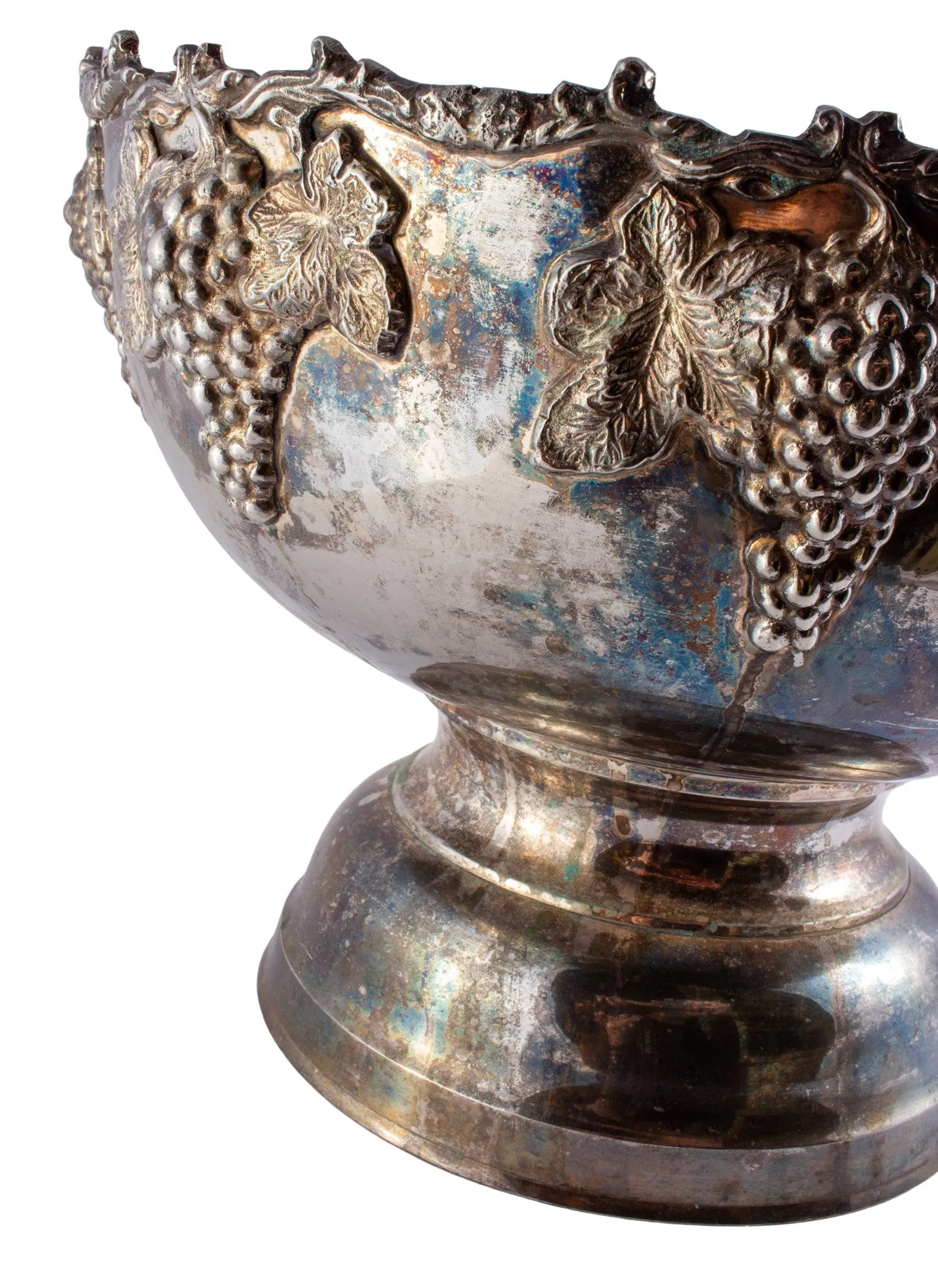 Large Silver-Plate Punch Bowl with Insert & Grape Decoration