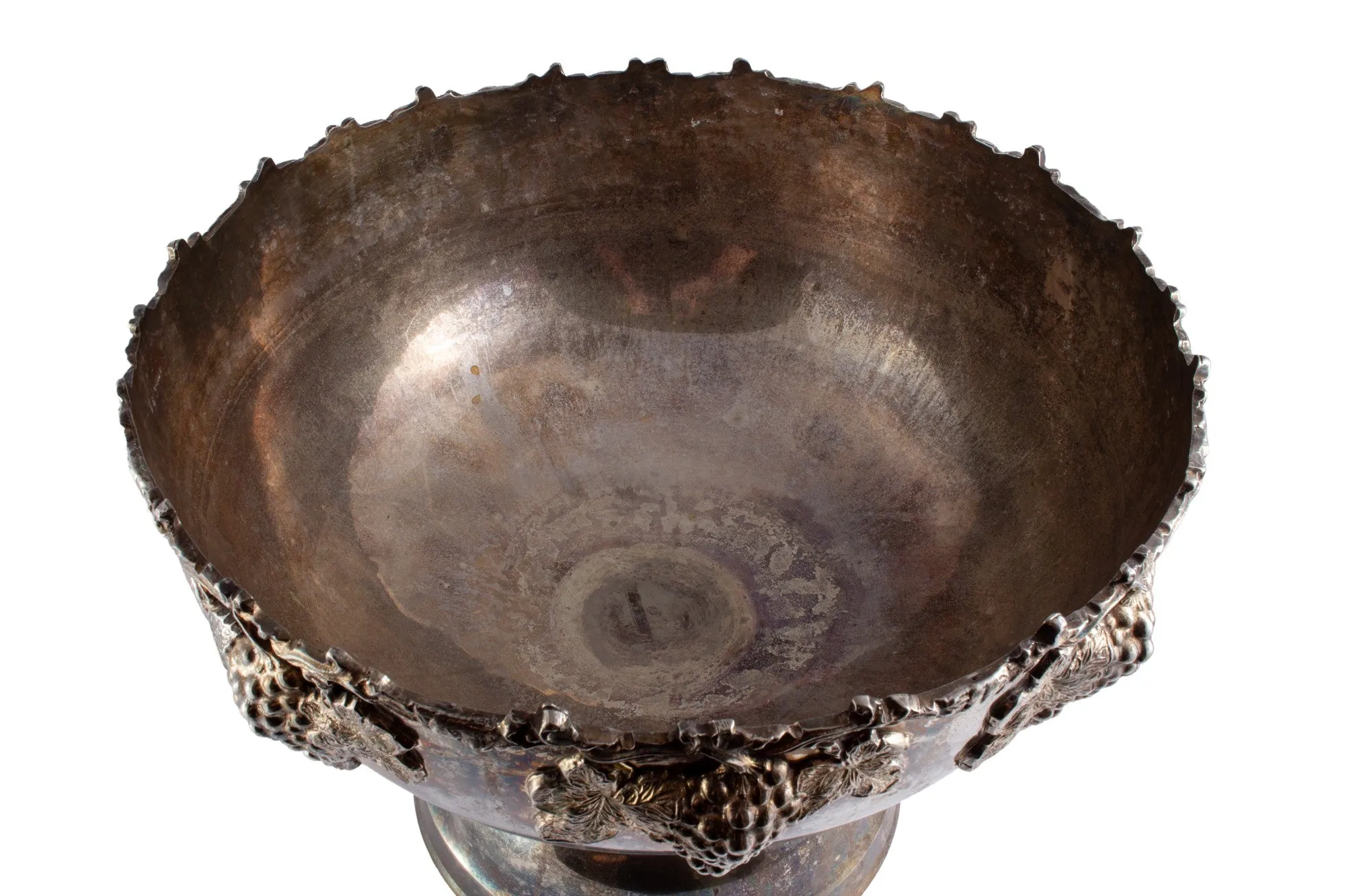 Large Silver-Plate Punch Bowl with Insert & Grape Decoration