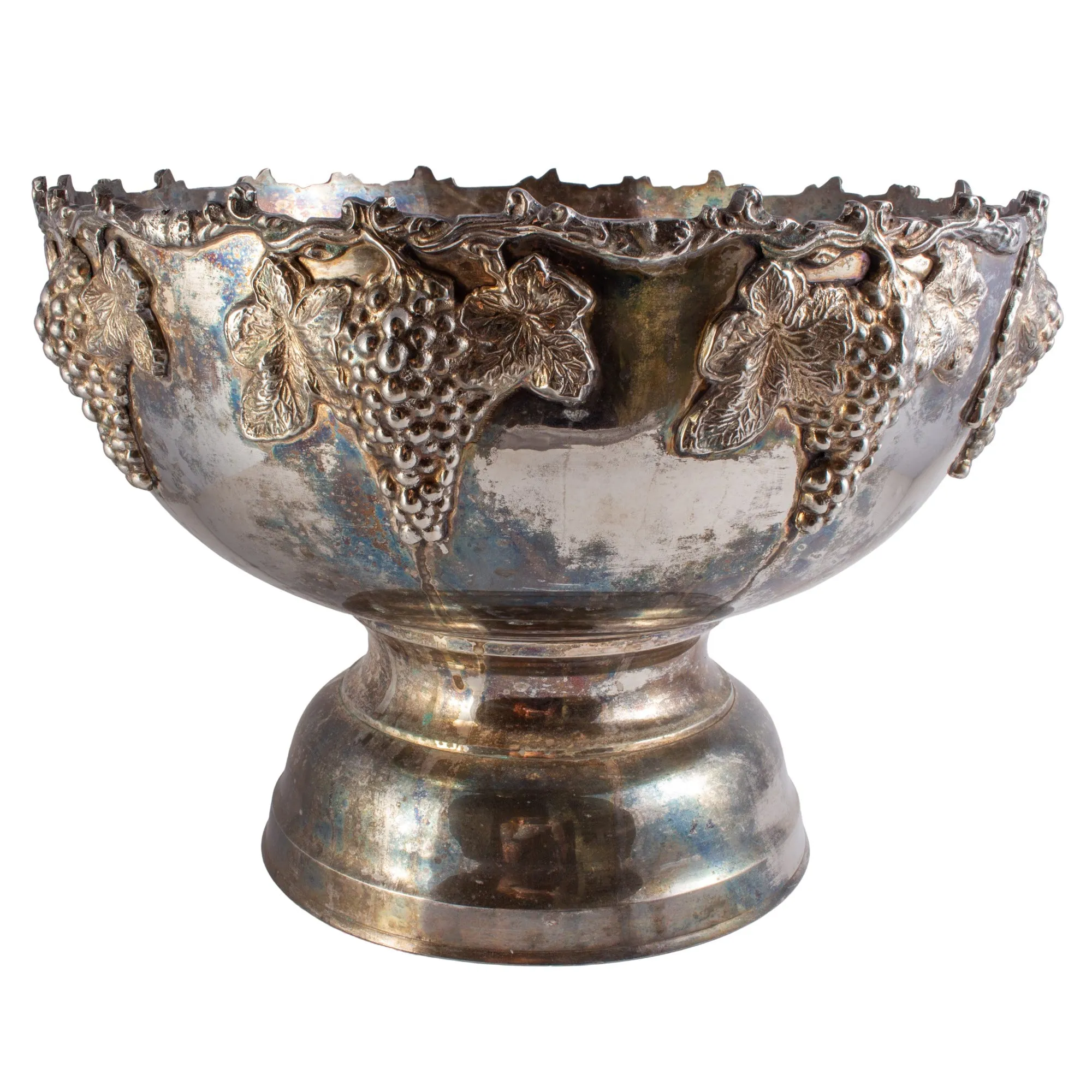 Large Silver-Plate Punch Bowl with Insert & Grape Decoration