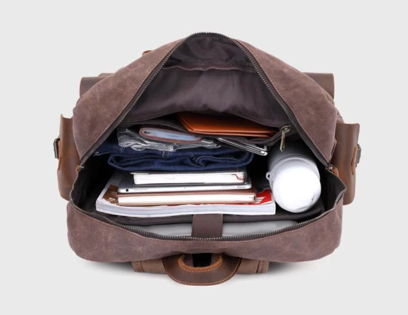 Leather Canvas Backpack Large Pocket