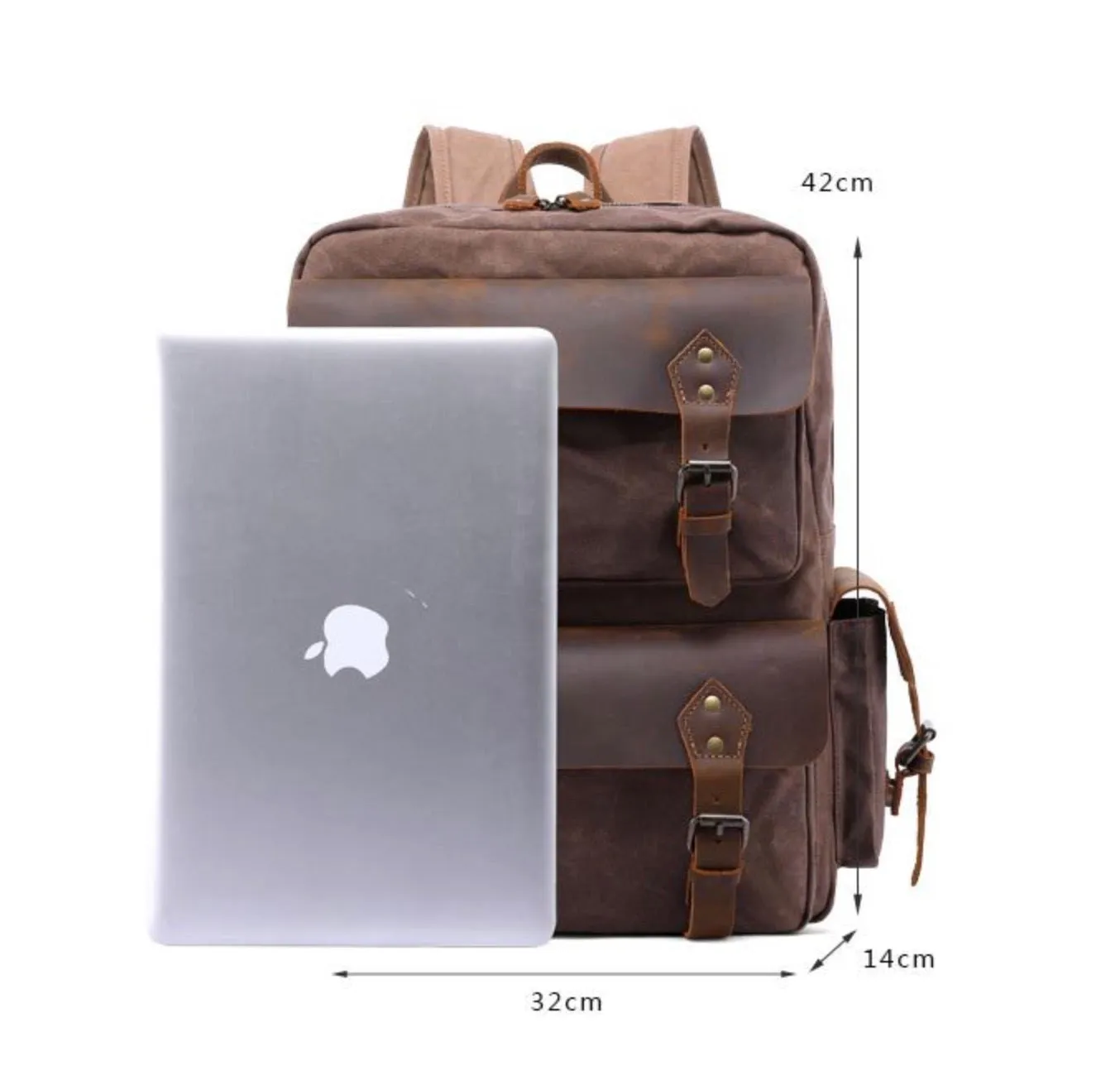 Leather Canvas Backpack Large Pocket