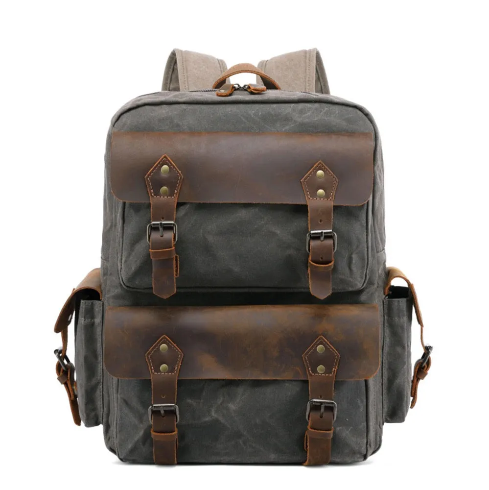 Leather Canvas Backpack Large Pocket