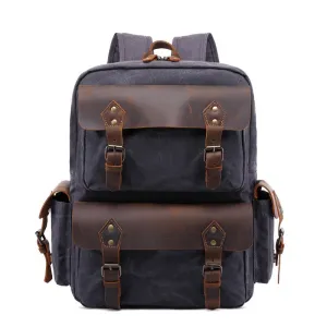 Leather Canvas Backpack Large Pocket