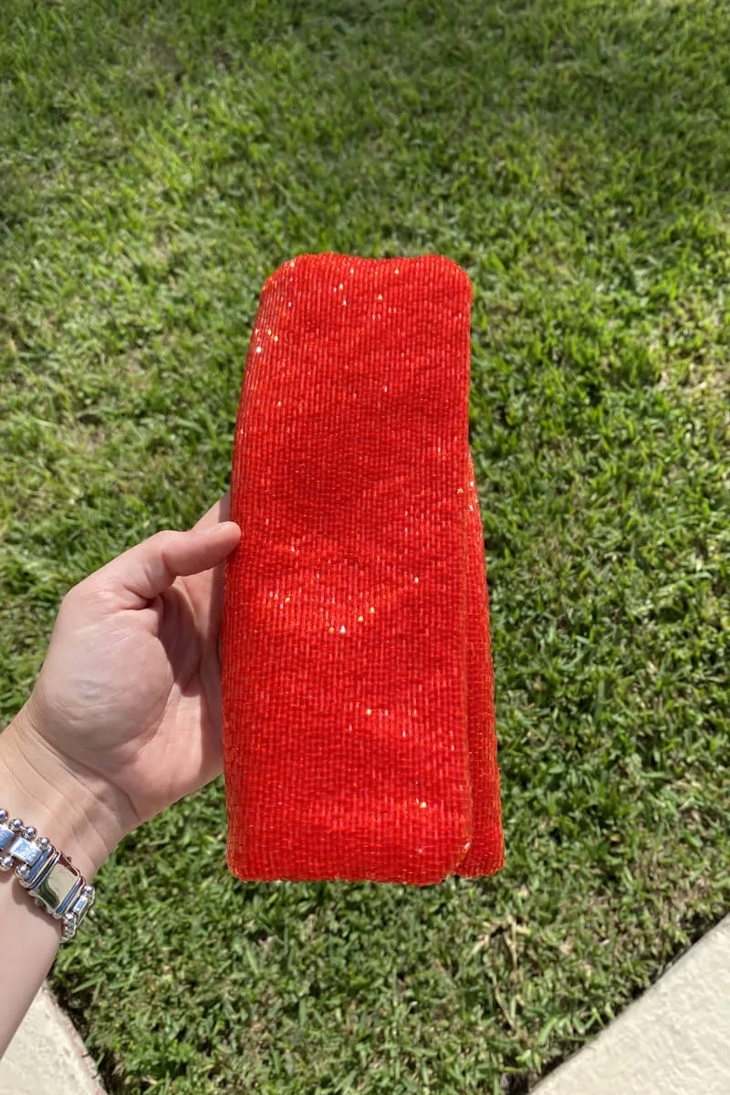 Long Beaded Clutch in Red