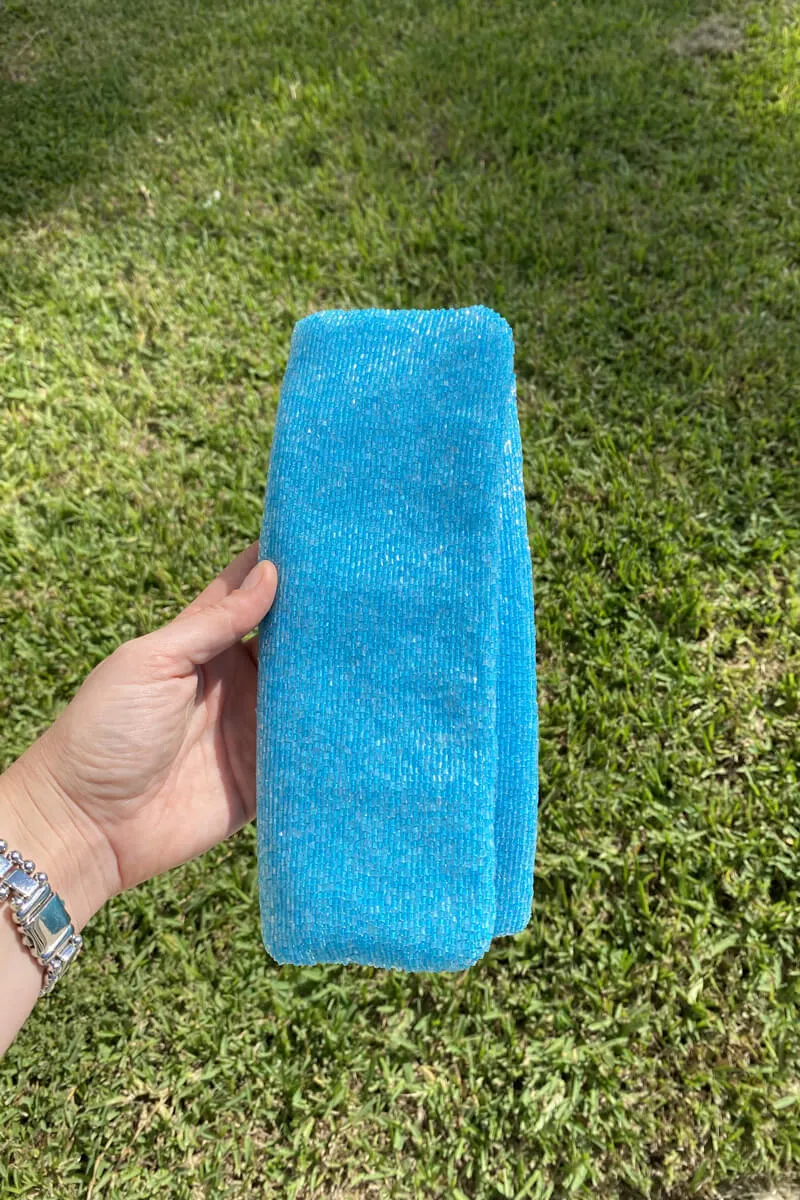 Long Beaded Clutch in Turquoise