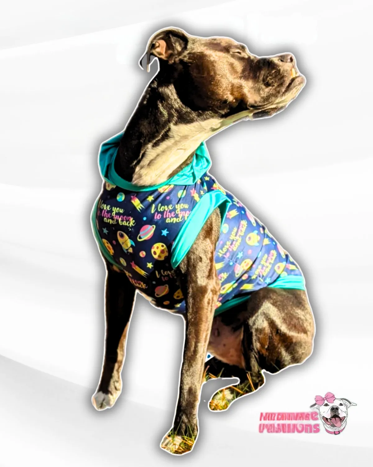 Love You To The Moon & Back - Dog Pajama with Aqua Neck & Trim/Sleeves