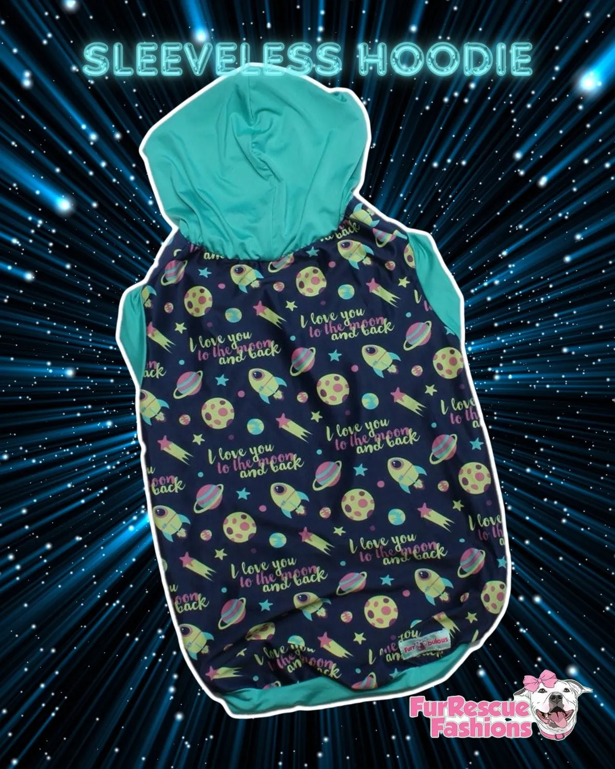 Love You To The Moon & Back - Dog Pajama with Aqua Neck & Trim/Sleeves