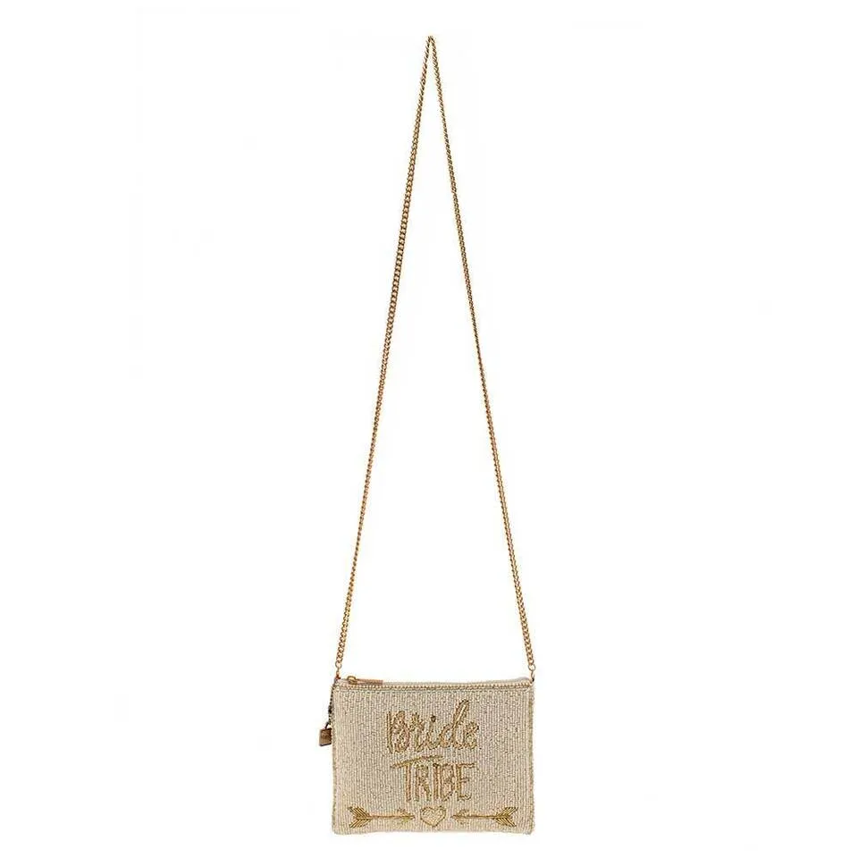 Mary Frances Bride Tribe White Wedding Zipper Beaded Bag Handbag Bridal Gold New