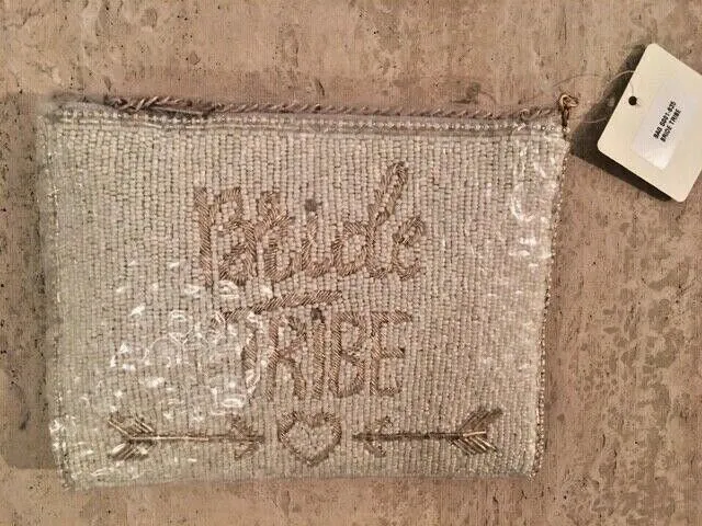 Mary Frances Bride Tribe White Wedding Zipper Beaded Bag Handbag Bridal Gold New