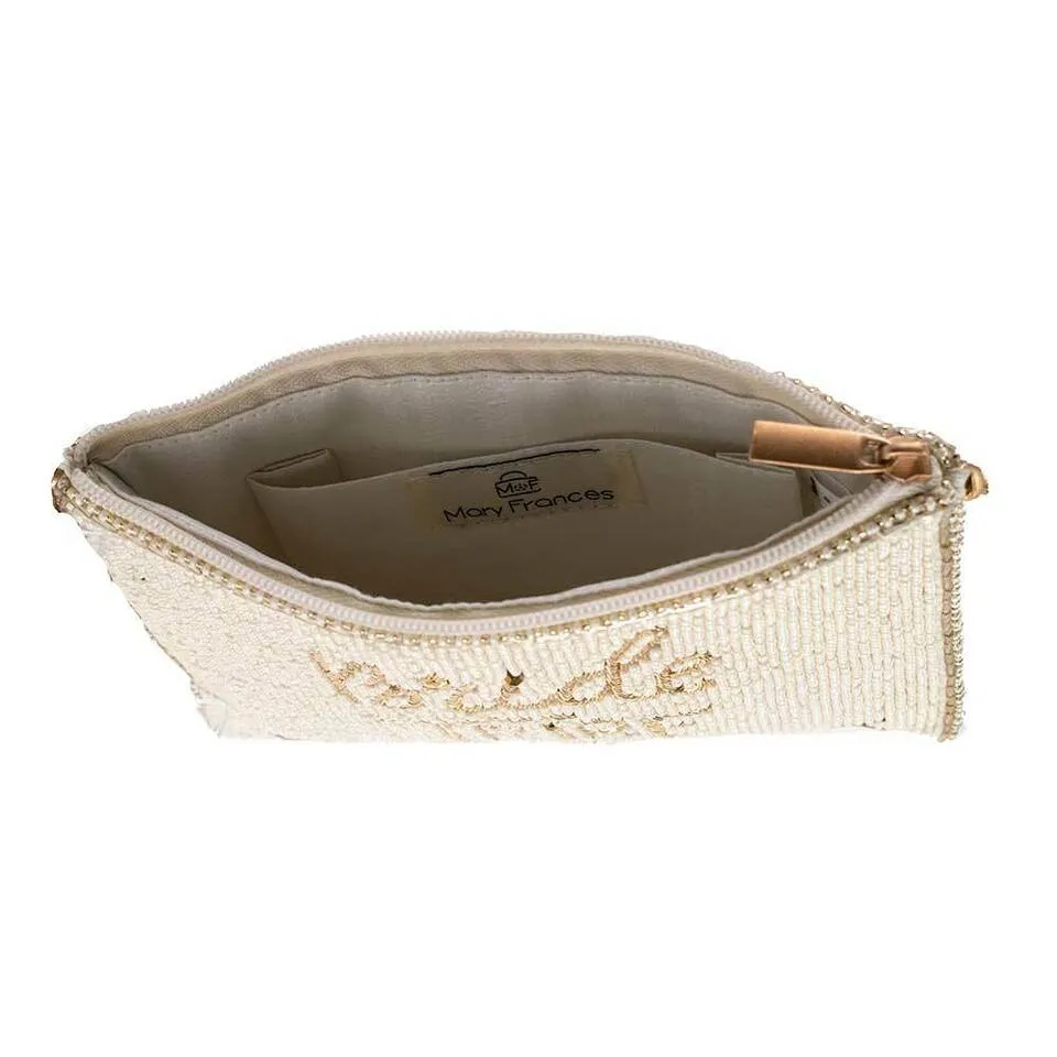 Mary Frances Bride Tribe White Wedding Zipper Beaded Bag Handbag Bridal Gold New