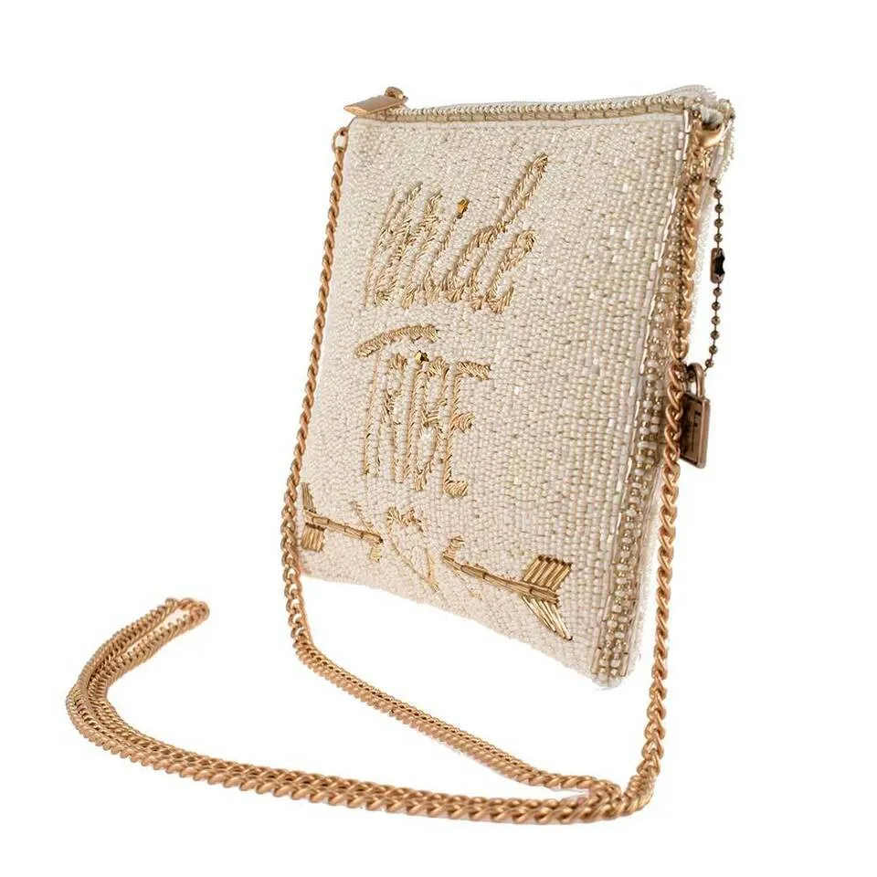 Mary Frances Bride Tribe White Wedding Zipper Beaded Bag Handbag Bridal Gold New