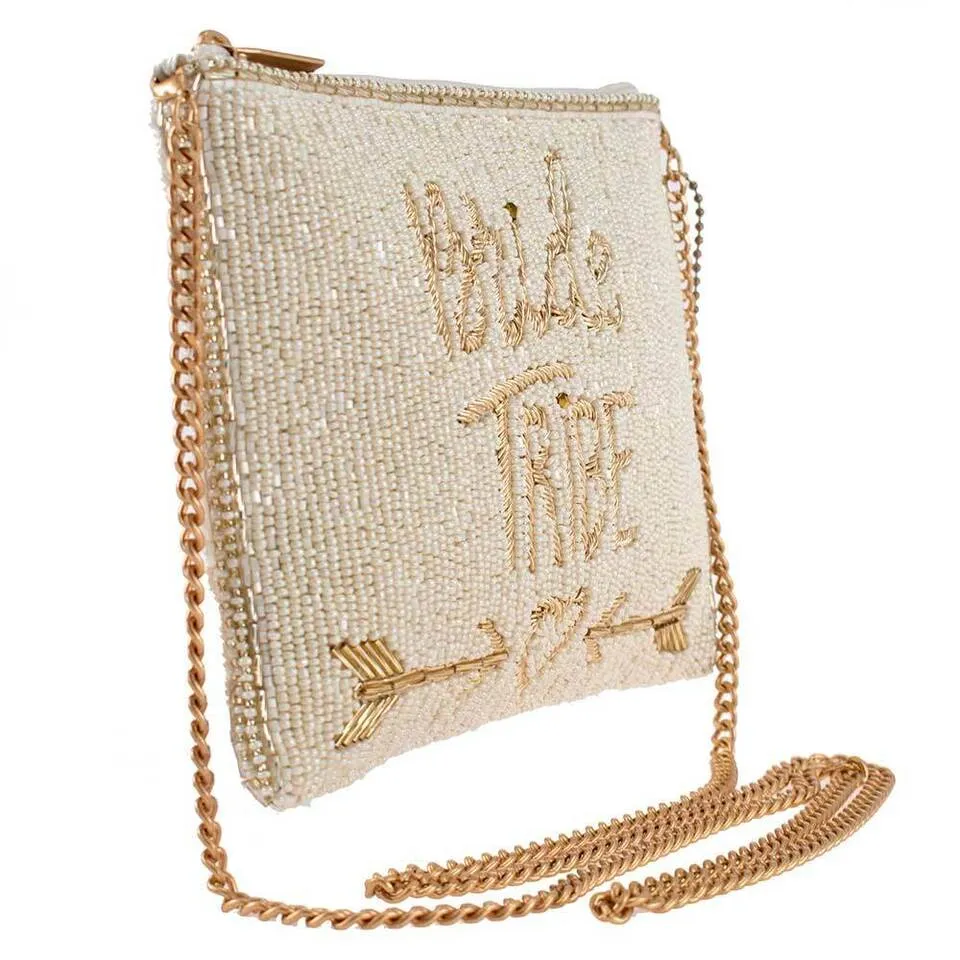 Mary Frances Bride Tribe White Wedding Zipper Beaded Bag Handbag Bridal Gold New