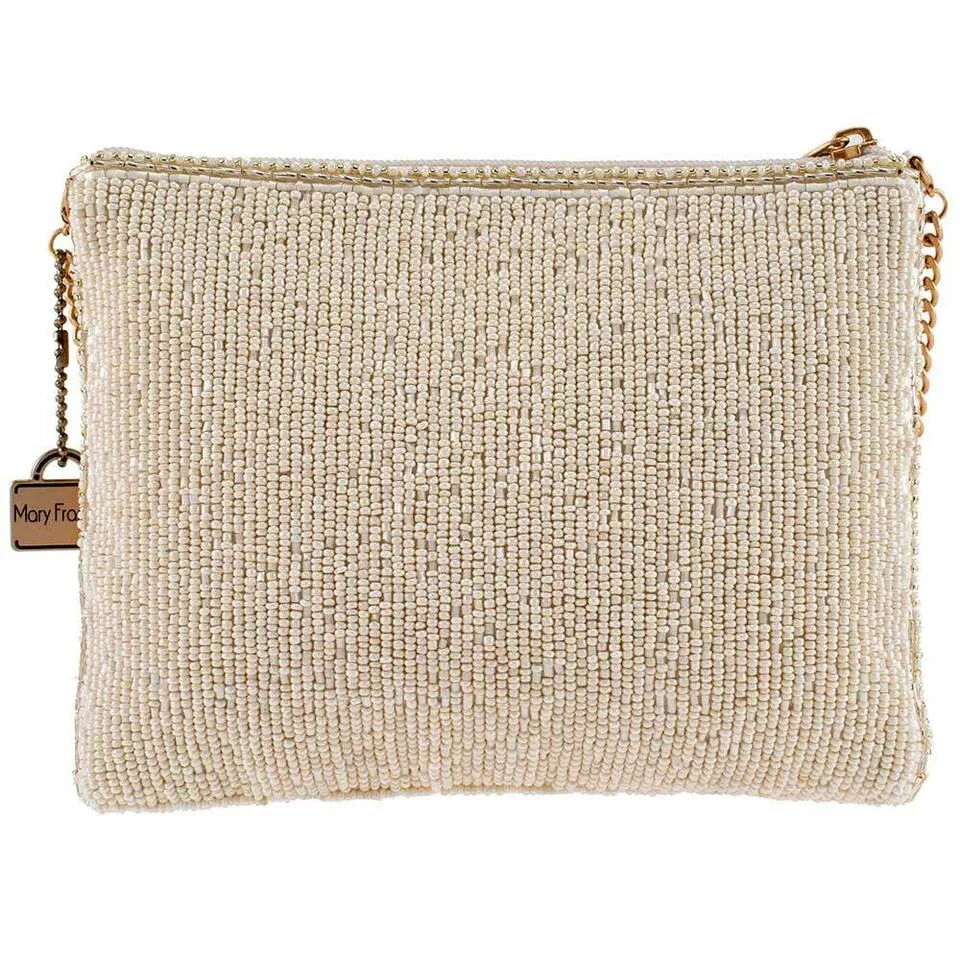 Mary Frances Bride Tribe White Wedding Zipper Beaded Bag Handbag Bridal Gold New