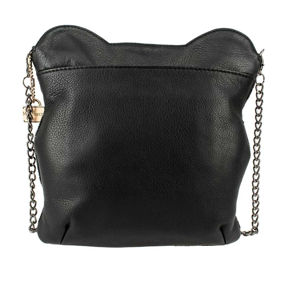 Mary Frances Cattitude Cat Zip Bag Animal Leather Beaded Handbag Purse Gray NEW