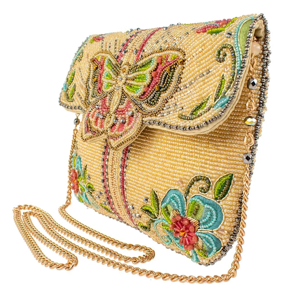 Mary Frances Charmed Beaded Butterfly Floral Crossbody Clutch Handbag Multi New