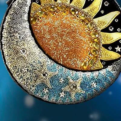 Mary Frances Day Night Sun Moon Galaxy Black Gold Special Beaded Bag Handbag NEW