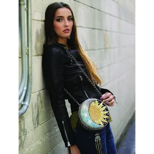 Mary Frances Day Night Sun Moon Galaxy Black Gold Special Beaded Bag Handbag NEW