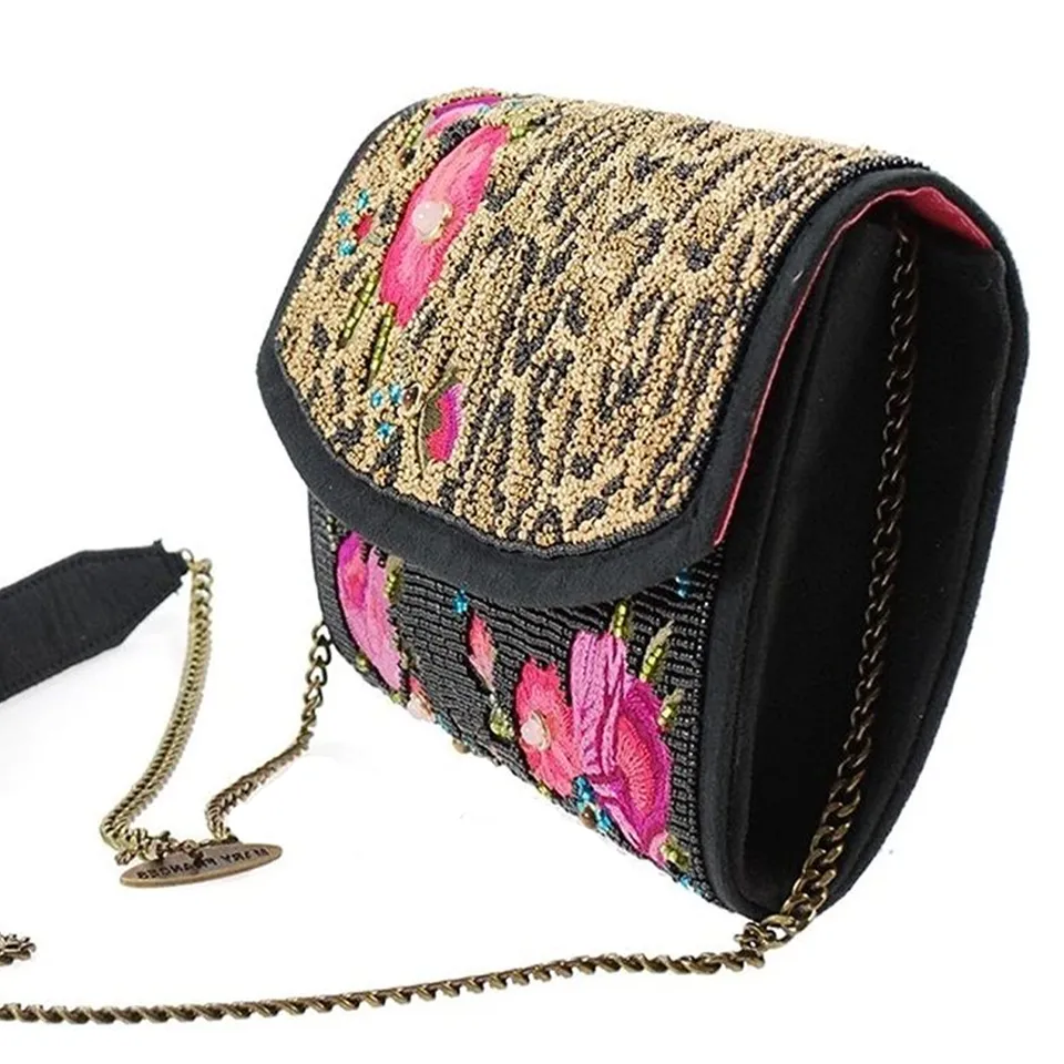 Mary Frances Gone Wild Animal Floral Black Special Crossbody Bag Red Handbag New