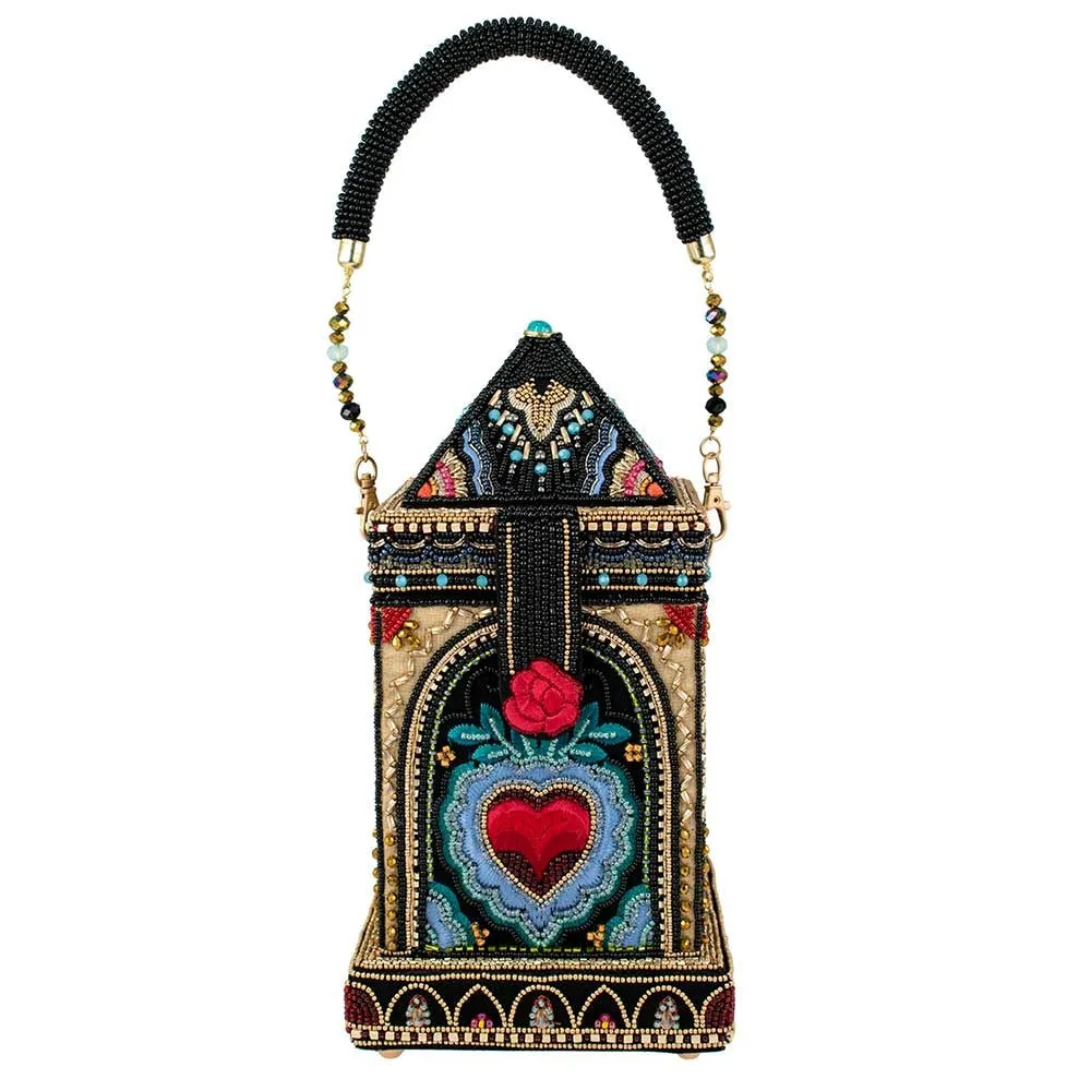 Mary Frances House of Hearts Beaded Red Heart Handbag Black Gold Bag Purse NEW
