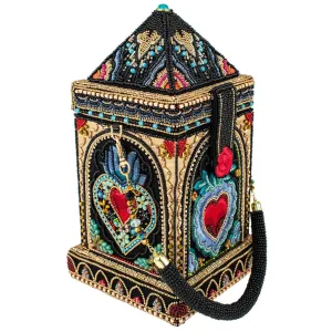 Mary Frances House of Hearts Beaded Red Heart Handbag Black Gold Bag Purse NEW