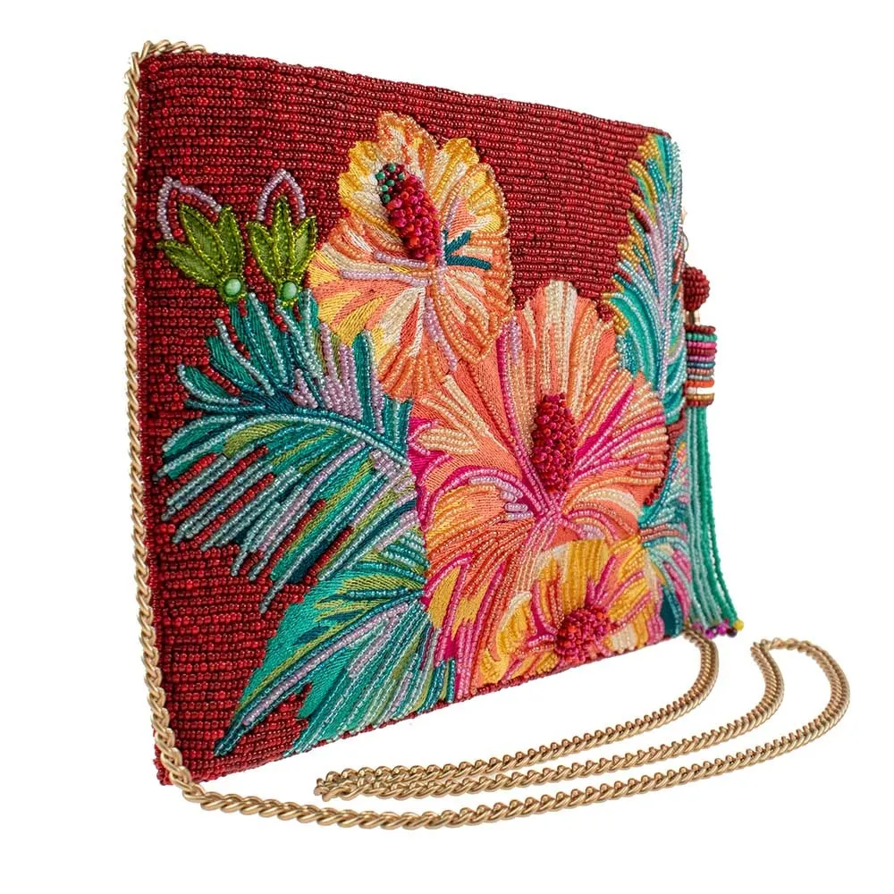 Mary Frances Island Fever Beaded Flowers Hibiscus Crossbody Clutch Handbag Multi