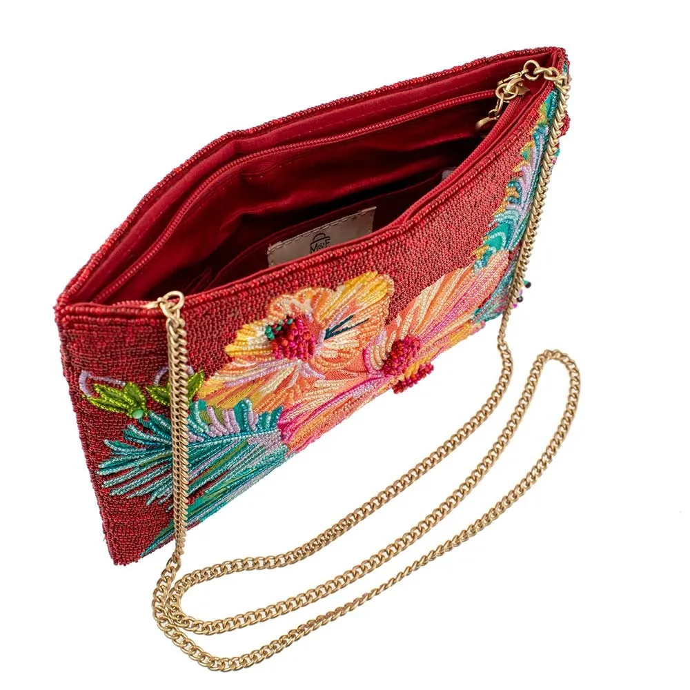 Mary Frances Island Fever Beaded Flowers Hibiscus Crossbody Clutch Handbag Multi