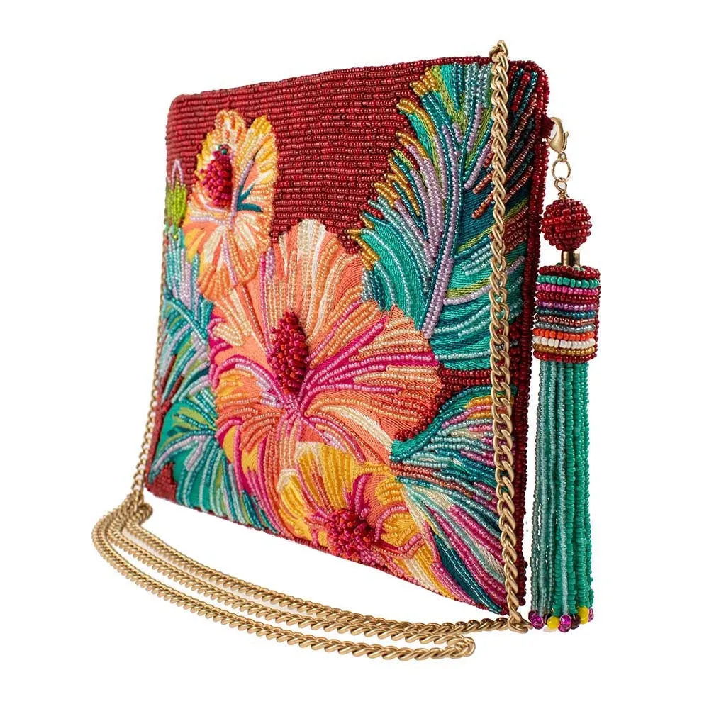 Mary Frances Island Fever Beaded Flowers Hibiscus Crossbody Clutch Handbag Multi