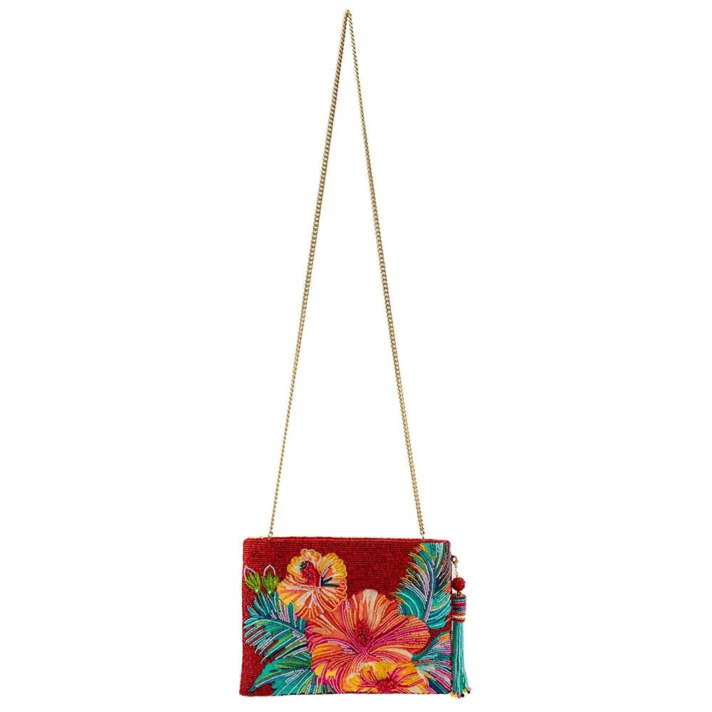Mary Frances Island Fever Beaded Flowers Hibiscus Crossbody Clutch Handbag Multi