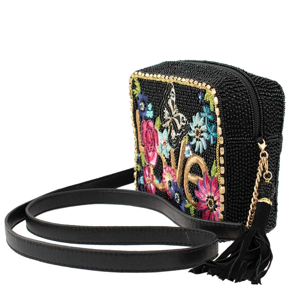 Mary Frances Love Is Love Leather Handbag Black Floral Butterfly Bag Purse NEW