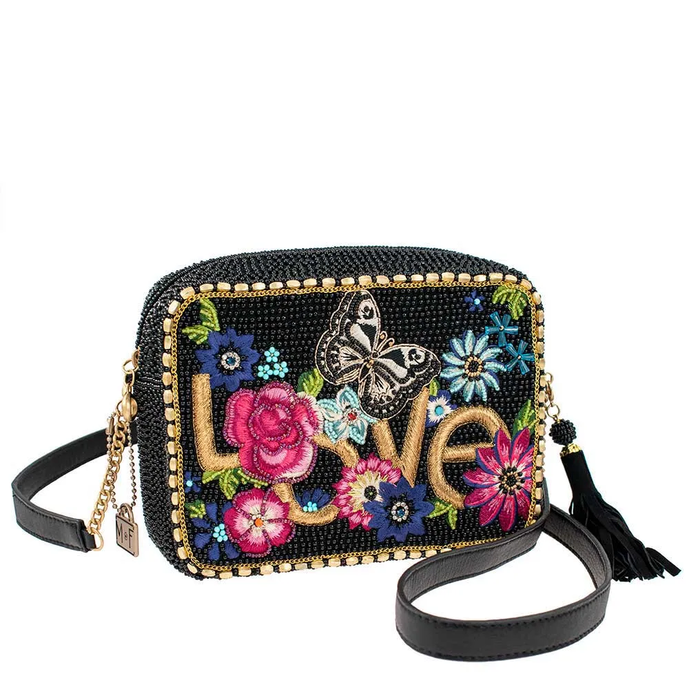 Mary Frances Love Is Love Leather Handbag Black Floral Butterfly Bag Purse NEW