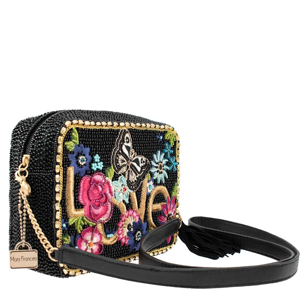 Mary Frances Love Is Love Leather Handbag Black Floral Butterfly Bag Purse NEW
